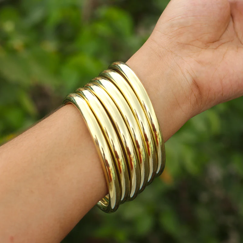 Thick Bohemian Brass Bangles - Gold (Set of 6)